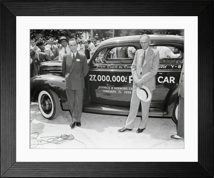Framed Print : Henry and Edsel Ford Posing Next to a Car