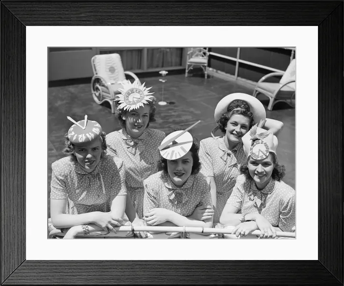 Framed Print : Coeds Wearing Clock Hats Framed Print : Coeds Wearing Clock Hats
