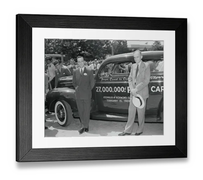 Framed Print : Henry and Edsel Ford Posing Next to a Car Framed Print : Henry and Edsel Ford Posing Next to a Car