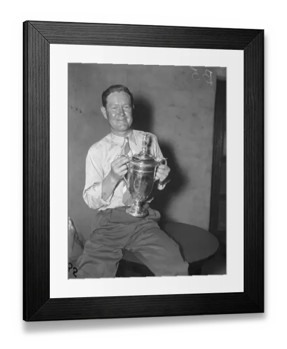 Framed Print : Byron Nelson Displaying National Open Golf Trophy Framed Print : Byron Nelson Displaying National Open Golf Trophy