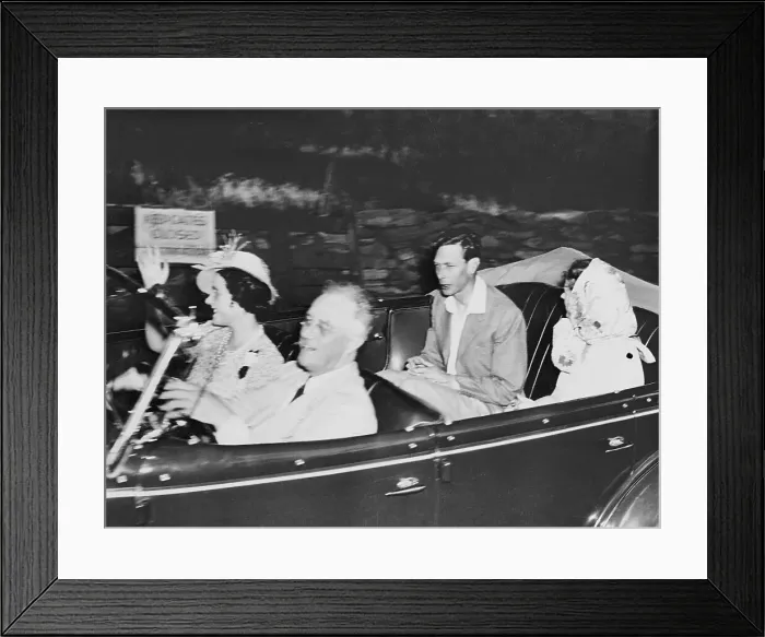 Framed Print : President Roosevelt Chauffeuring King and Queen of England