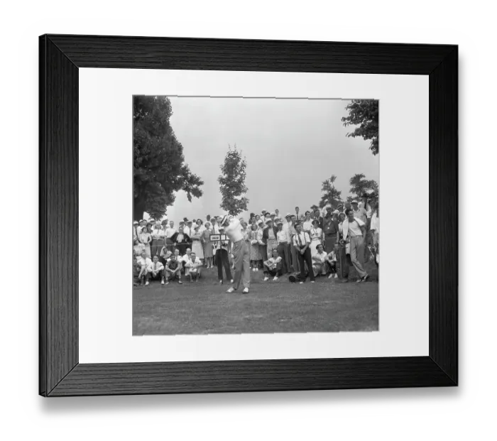 Framed Print : Sam Snead Tees Off-Swinging-Crowd Behind Framed Print : Sam Snead Tees Off-Swinging-Crowd Behind
