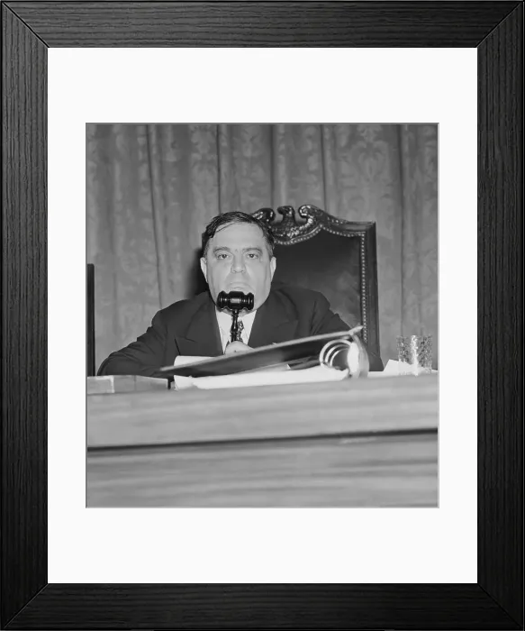 Framed Print : Mayor Fiorello La Guardia at Meeting