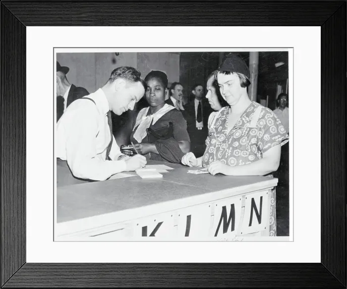 Framed Print : Woman Purchasing Food Stamps Framed Print : Woman Purchasing Food Stamps