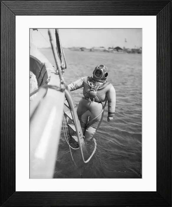 Framed Print : Man In Diving Gear, Puffed Up