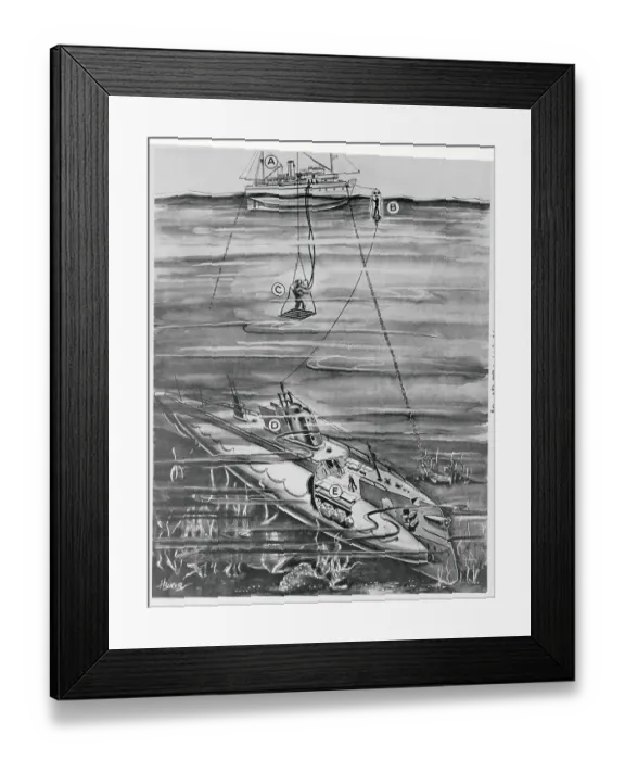 Framed Print : Drawing of Navy Submarines in Water Framed Print : Drawing of Navy Submarines in Water