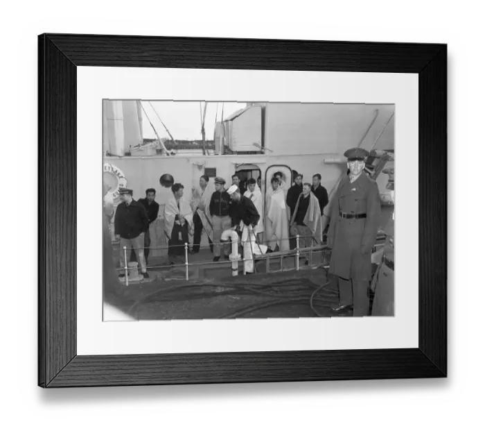 Framed Print : Vessel Captain and Squalus Survivors on Deck Framed Print : Vessel Captain and Squalus Survivors on Deck