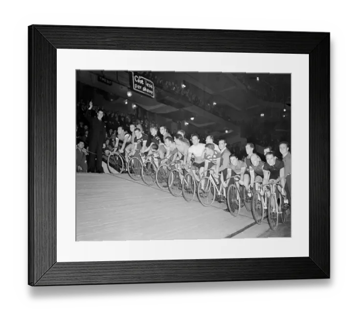 Framed Print : Joe DiMaggio Firing Starting Gun for Bike Race Framed Print : Joe DiMaggio Firing Starting Gun for Bike Race