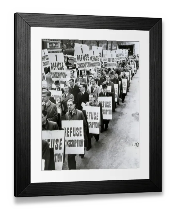 Framed Print : Men Protest Conscription; Carrying Sign Framed Print : Men Protest Conscription; Carrying Sign