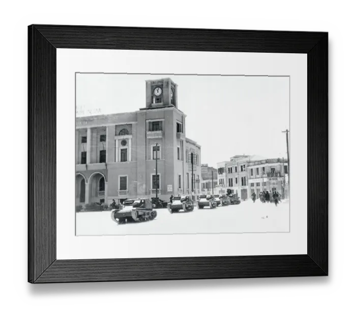 Framed Print : Military Tanks in Front of Building Framed Print : Military Tanks in Front of Building