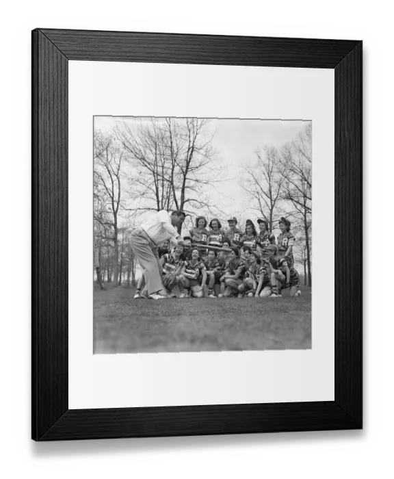 Framed Print : Babe Ruth Instructing Girls Softball Team Framed Print : Babe Ruth Instructing Girls Softball Team