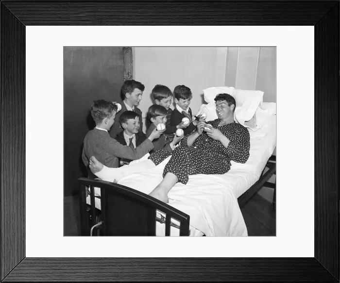 Framed Print : Injured Joe Dimaggio Signing Autographs Framed Print : Injured Joe Dimaggio Signing Autographs