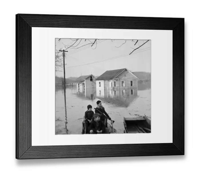Framed Print : Children Rowing In Flood Water Framed Print : Children Rowing In Flood Water