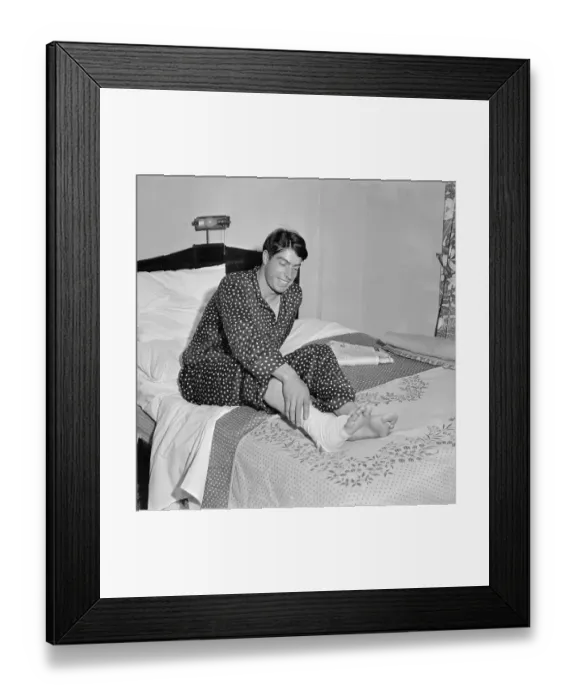 Framed Print : Joe DiMaggio in Bed with an Injured Knee Framed Print : Joe DiMaggio in Bed with an Injured Knee