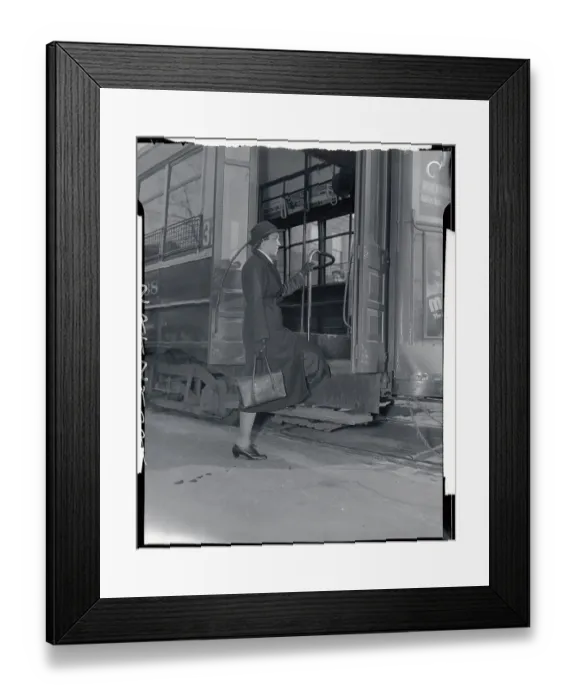 Framed Print : Nurse Boarding Trolley Car Framed Print : Nurse Boarding Trolley Car