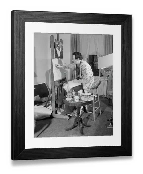 Framed Print : Spanish Surrealist Salvador Dali Painting at Easel Framed Print : Spanish Surrealist Salvador Dali Painting at Easel