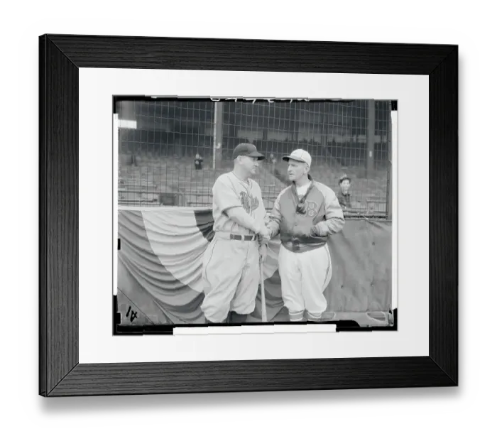Framed Print : Casey Stengel Shaking Hands With Doc Protho Near Batting Cage Framed Print : Casey Stengel Shaking Hands With Doc Protho Near Batting Cage
