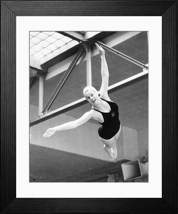 Framed Print : Marjorie Gestring Performing Swan Dive Framed Print : Marjorie Gestring Performing Swan Dive