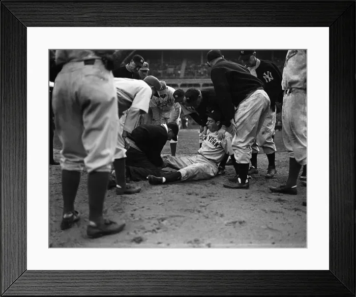 Framed Print : Joe DiMaggio on Ground After Suffering Injury Framed Print : Joe DiMaggio on Ground After Suffering Injury