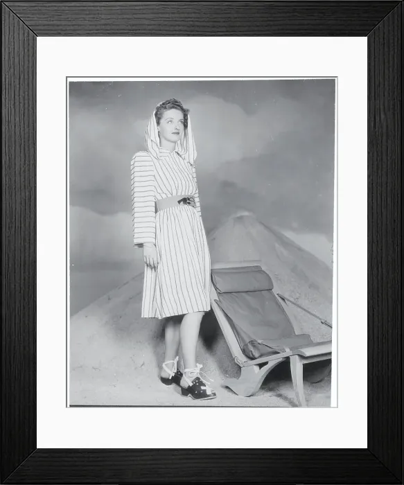 Framed Print : Portrait of Bette Davis Modeling Beach Robe Ensemble Framed Print : Portrait of Bette Davis Modeling Beach Robe Ensemble