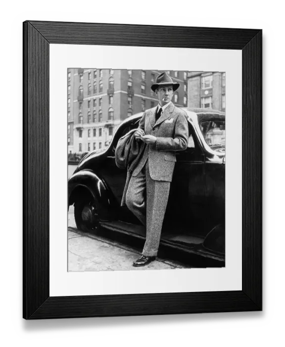 Framed Print : Man Modeling Wool Tweed Suit Framed Print : Man Modeling Wool Tweed Suit
