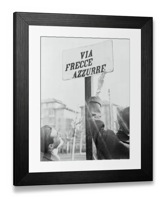 Framed Print : Man Gesturing Towards Street Sign Framed Print : Man Gesturing Towards Street Sign