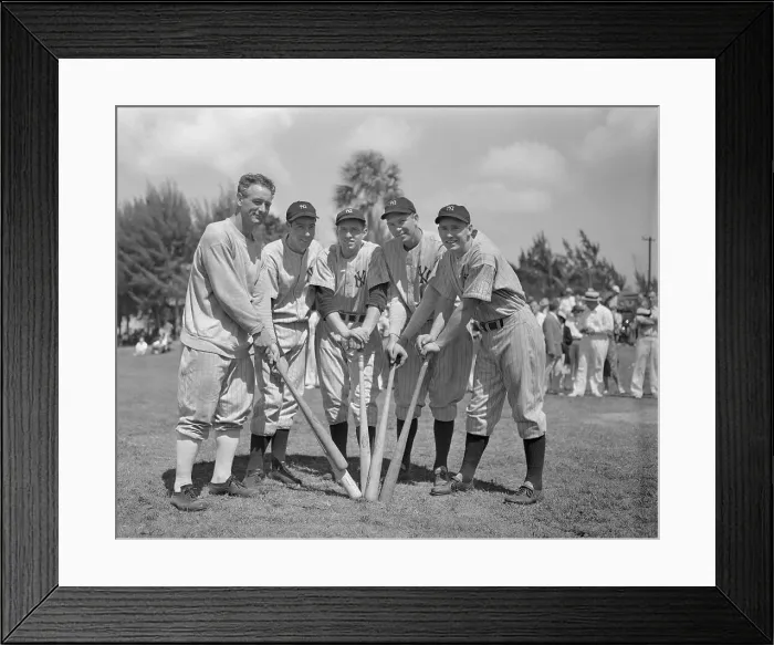 Framed Print : Joe DiMaggio and Players Posing Holding Bats Framed Print : Joe DiMaggio and Players Posing Holding Bats