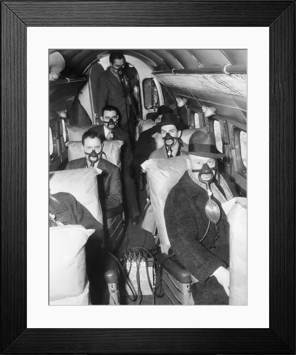 Framed Print : Airplane Passengers Wearing Oxygen Masks Framed Print : Airplane Passengers Wearing Oxygen Masks