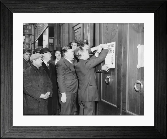 Framed Print : Notice Posted of Bank Failure Framed Print : Notice Posted of Bank Failure