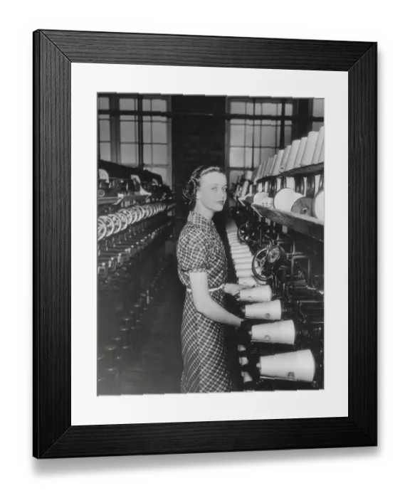 Framed Print : Attendant Watching the Yarn Wound on Cones
