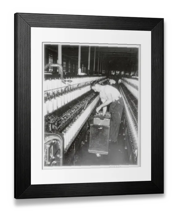 Framed Print : Man Doffing the Spinning Frame Framed Print : Man Doffing the Spinning Frame