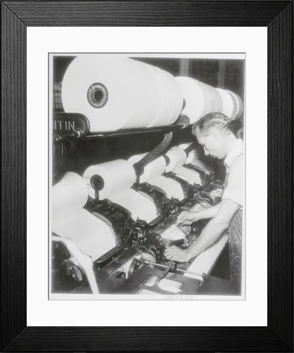 Framed Print : Man Operating a Comber Framed Print : Man Operating a Comber