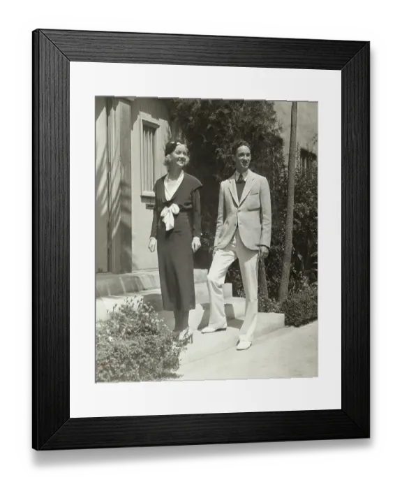 Framed Print : Actress Bette Davis and Husband Harmon O. Nelson Posing Outside