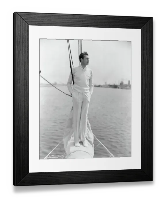 Framed Print : Gary Cooper on Prow of Sailboat