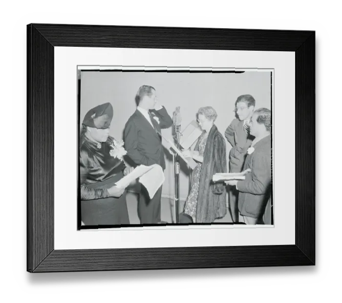 Framed Print : Actors Around Microphone