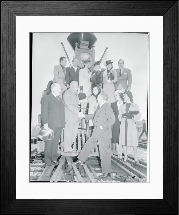 Framed Print : Cecil B. Demille and Actors Posing on Train Framed Print : Cecil B. Demille and Actors Posing on Train