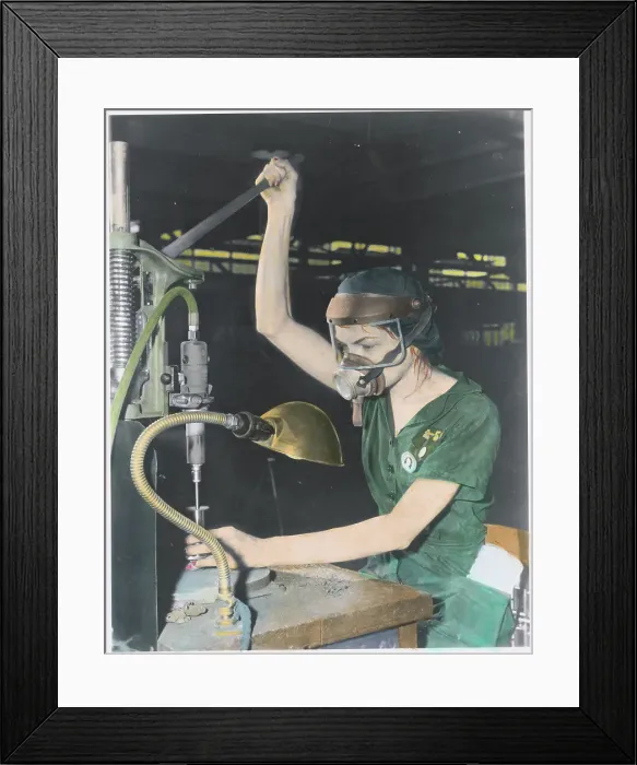 Framed Print : Woman Operating Drilling Machine