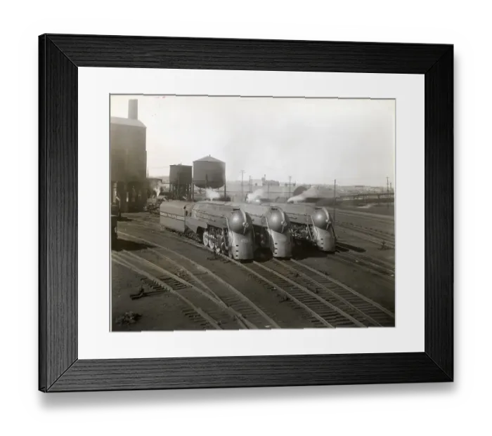 Framed Print : Three Streamlined Locomotives at Railroad Yard Framed Print : Three Streamlined Locomotives at Railroad Yard