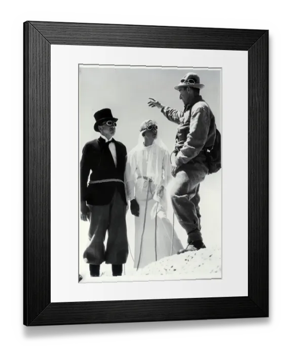 Framed Print : Honeymooners On Ski Slopes With Guide