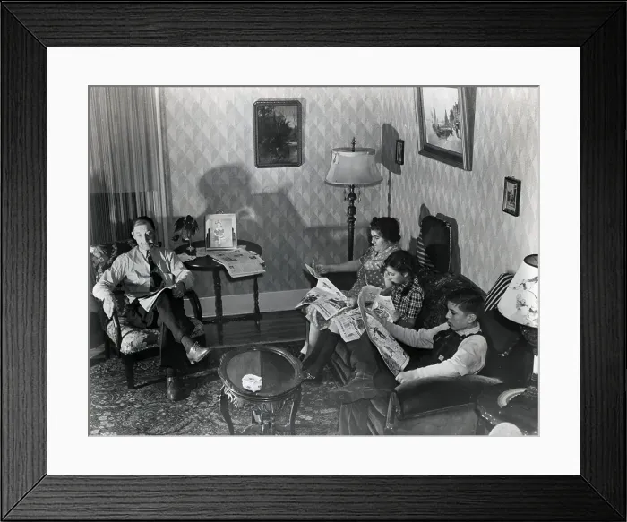 Framed Print : Middle Class Family in Living Room Framed Print : Middle Class Family in Living Room