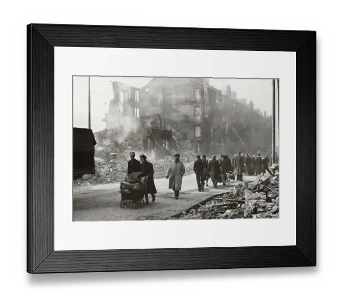 Framed Print : People Walking by Buildings Destroyed in Air Raids Framed Print : People Walking by Buildings Destroyed in Air Raids