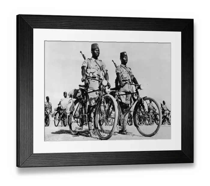 Framed Print : WWII Native African Troops with Bicycles Framed Print : WWII Native African Troops with Bicycles
