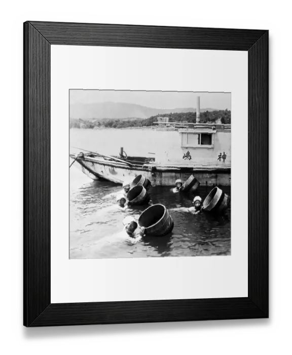Framed Print : Women in Water With Tubs Framed Print : Women in Water With Tubs
