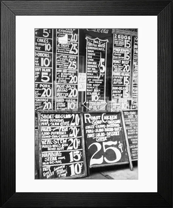 Framed Print : Restaurant Window Displaying Price Signs Framed Print : Restaurant Window Displaying Price Signs