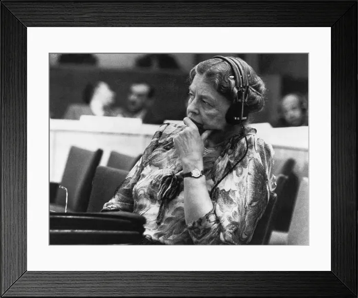 Framed Print : Eleanor Roosevelt Listening to Speaker Framed Print : Eleanor Roosevelt Listening to Speaker