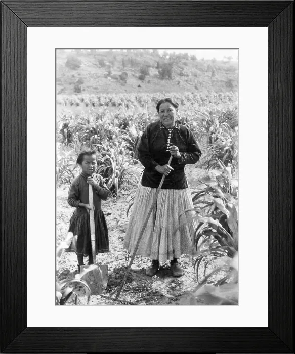 Framed Print : Navajo Indian Mother and Daughter in Corn Field Framed Print : Navajo Indian Mother and Daughter in Corn Field