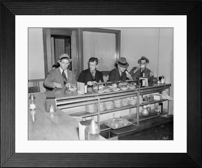 Framed Print : Seamen Eating at Diner Counter Framed Print : Seamen Eating at Diner Counter