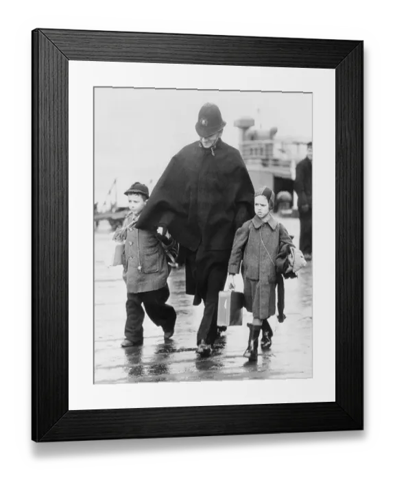 Framed Print : Policeman Escorting Children Framed Print : Policeman Escorting Children
