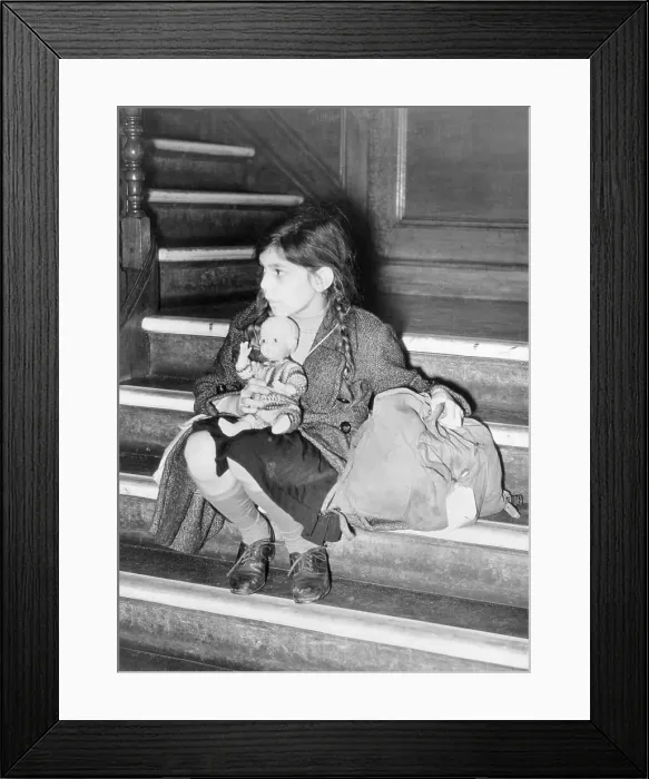 Framed Print : Little Girl Sitting on Stairs Framed Print : Little Girl Sitting on Stairs