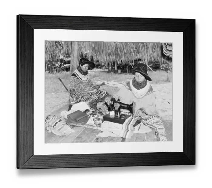 Framed Print : Seminole Indian Women Sewing and Crafting